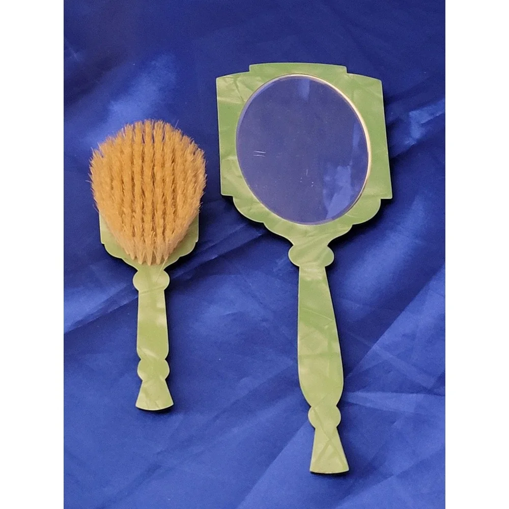 Art Nouveau Celluloid Brush and Mirror